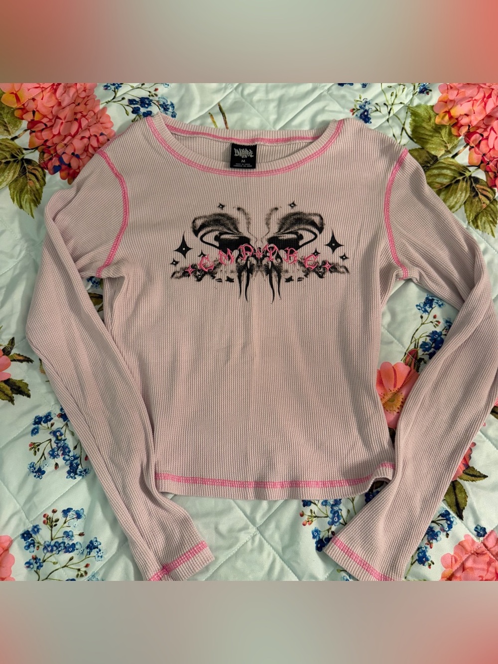 Enyce Pink Ribbed Thermal Top with Contrast Stitching
